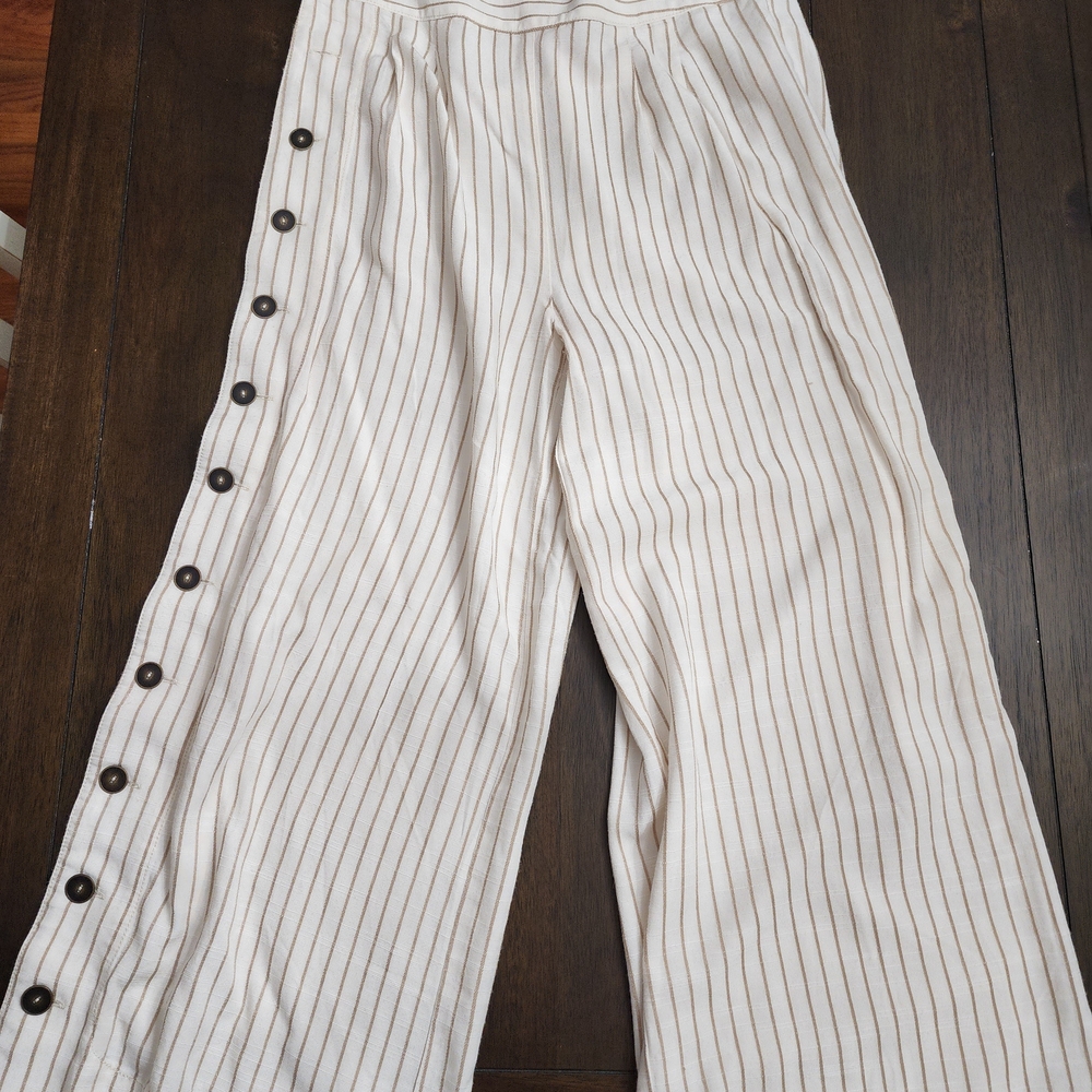 Anthropologie Cream Striped Wide-Leg Pants